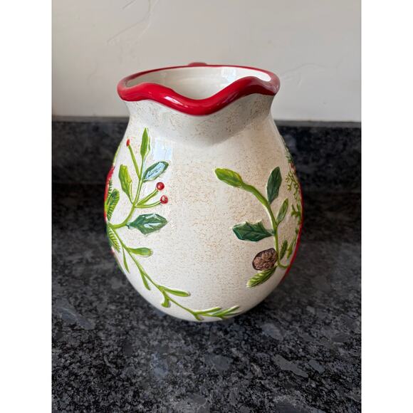 Noble Excellence Cardinal Earthenware Christmas Porcelain 8" Pouring Pitcher - Picture 2 of 6